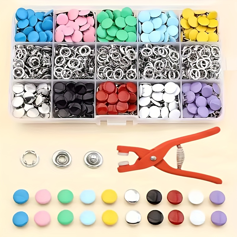 Snap Fastener Set - 100 boutons de couture métalliques colorés,